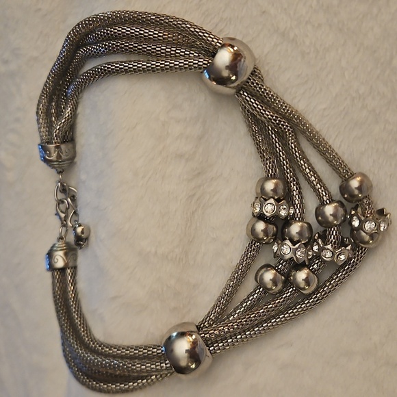 Vintage 1990s Chunky Metal Rhinestone Mesh Chain Baddie Statement Necklace - Picture 2 of 7